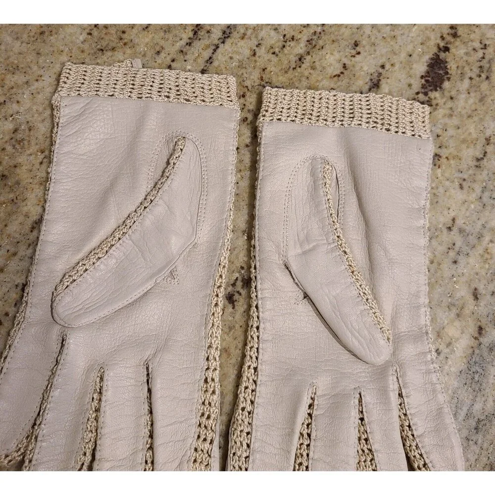 Vintage Plus Size XL Beige Soft Leather Crochet 9
